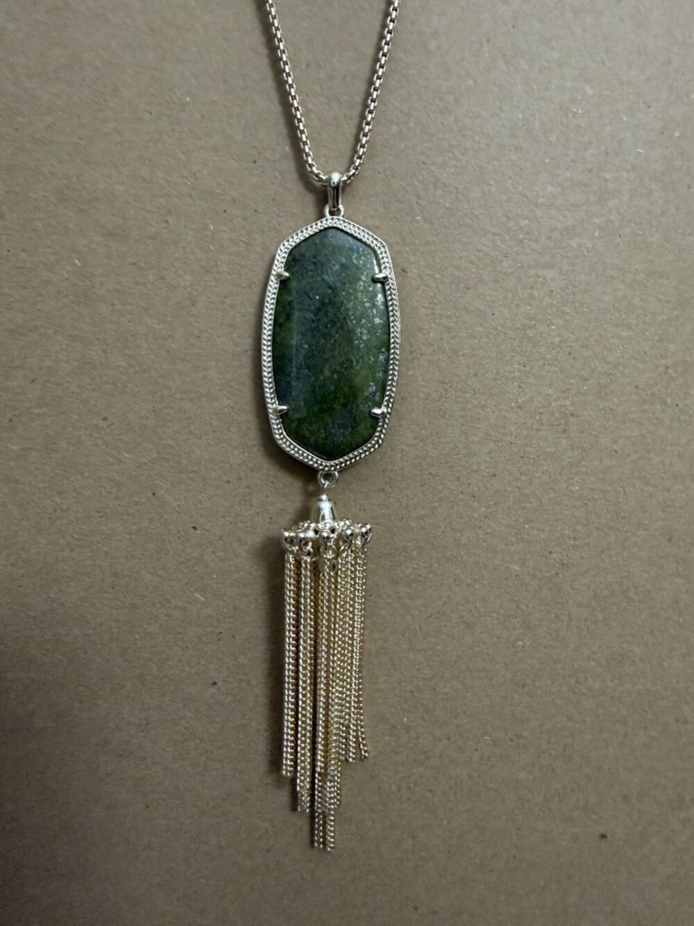 Kendra Scott Rayne Long Gold Necklace With Pyrite Stone & Tassel Pendant - Picture 12 of 13